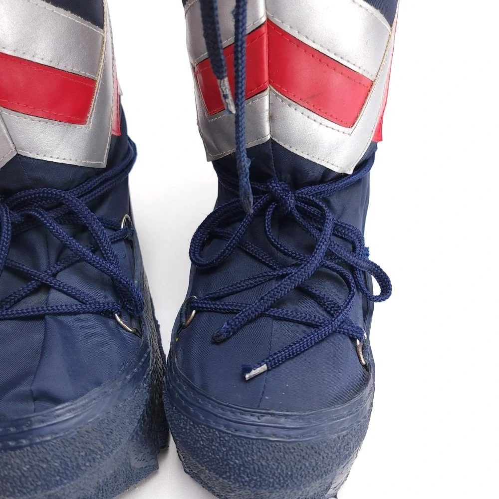 Vintage 80s Moon Boots Snow Retro Blue Silver Techno‎ Viking Napoleon Mens 9-10